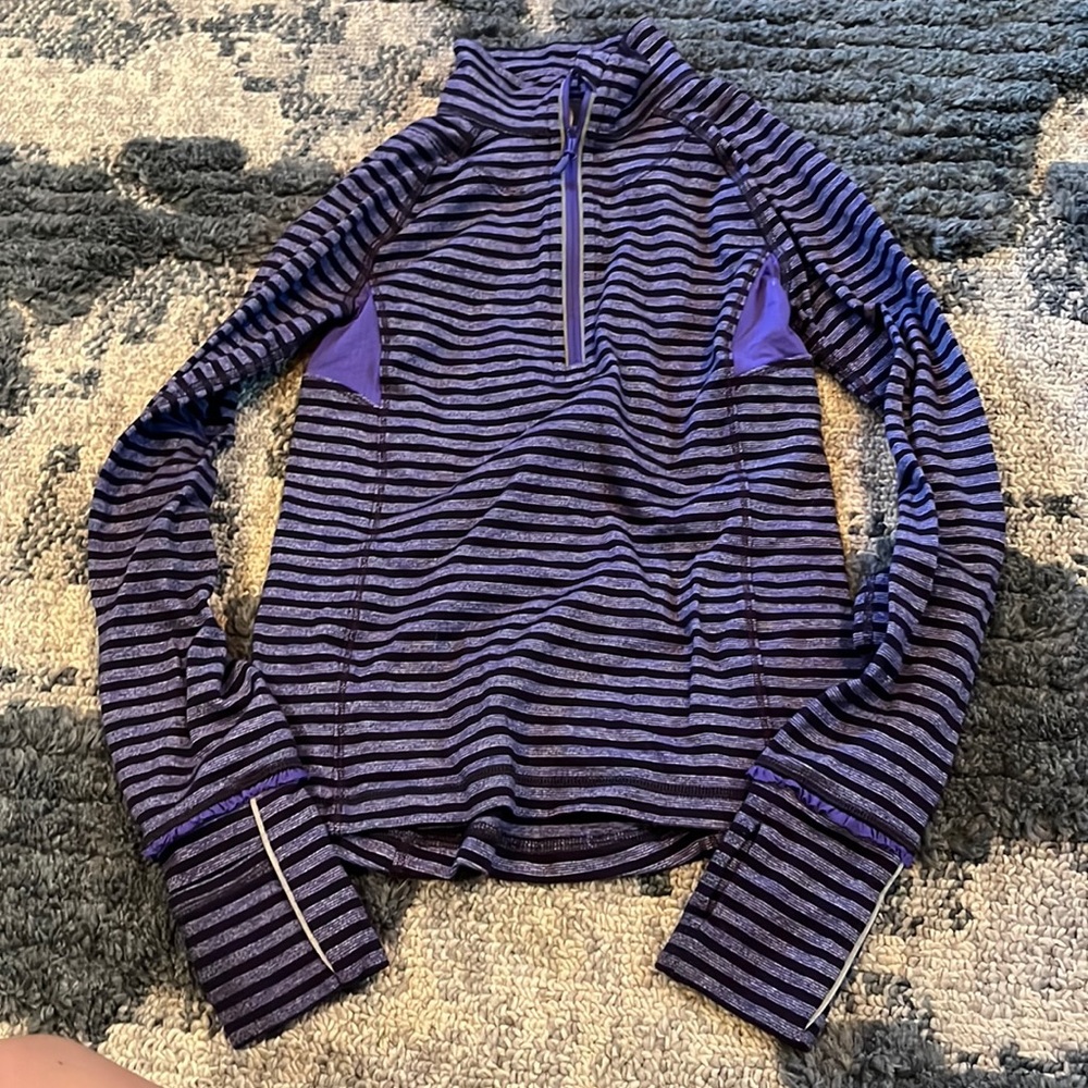 Purple striped zip up pull over